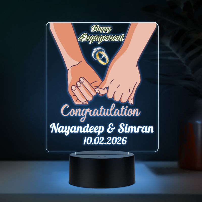 Personalized Happy Engagement LED Night Lamp with Couple Holding Hands Design Automatic Color Changing Light & USB Powered Engagement Gift for Friends, Brother, Sister & Colleague